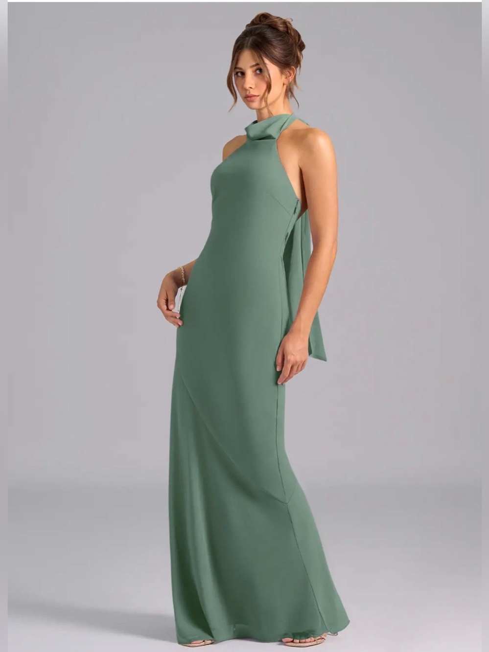 Azazie Velli Eucalyptus Mermaid High Neck Chiffon Dress